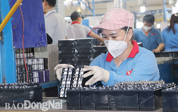 Huyện Nhơn Trạch là trung tâm công nghiệp của tỉnh Trong ảnh: Sản xuất pin, ắc quy xuất khẩu tại Công ty TNHH Việt Nam Center Power Tech (Khu công nghiệp Nhơn Trạch 2, H.Nhơn Trạch)